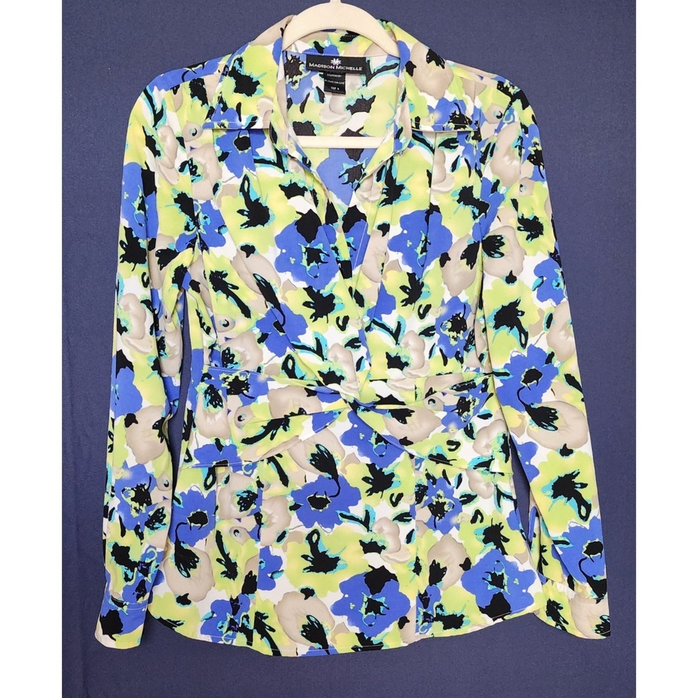 Madison‎ Michelle Womens Vibrant Floral Blue Lime Top Side Zip Size 8